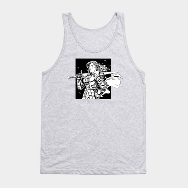 Woman in Armor with Sword - Paladin Drawing Tank Top by Michael Howe Arts